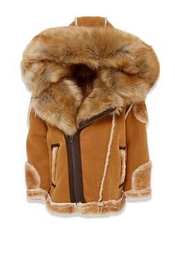 NWT Jordan Craig 2T SHEARLING MOTO JACKET Detachable Hood & Collar Unisex Brown